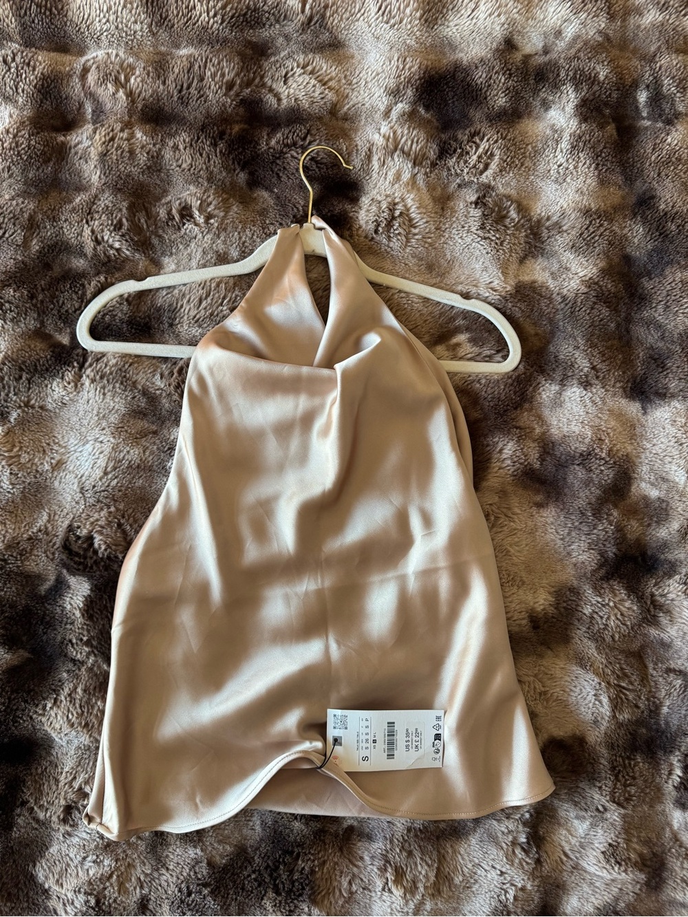 Zara Satin Halter Neck Top in Beige